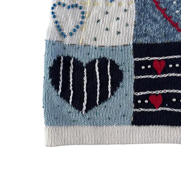 NWT Vtg Y2K 2000s Heart Embroidered Beaded Knit Sweater Vest Sz XL Cottagecore - Picture 3 of 7